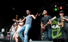 Balkan Beat Box on stage at WOMAD Taranaki 2015