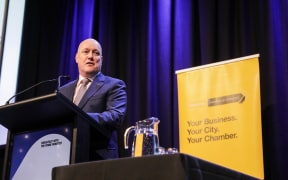 Christopher Luxon spoke to a business audience of more than 200 in Wellington on Thursday morning.