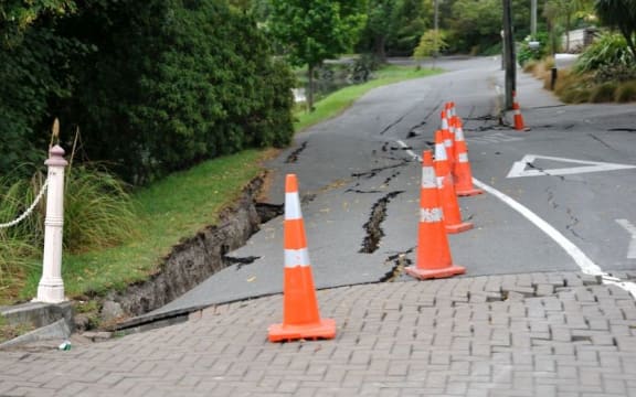 Road damage near the Avon River following the February quake.