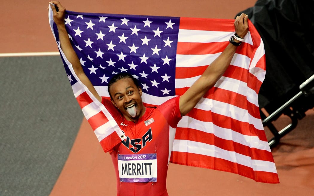 Aries Merritt after winner the 110m hurdles at the 2012 Olympics.