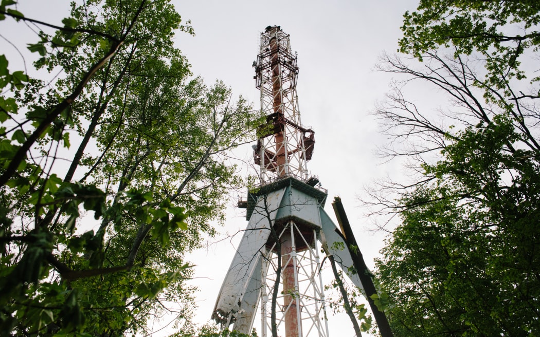The remains of the television tower in Kharkiv, Ukraine, 22 April 2024.