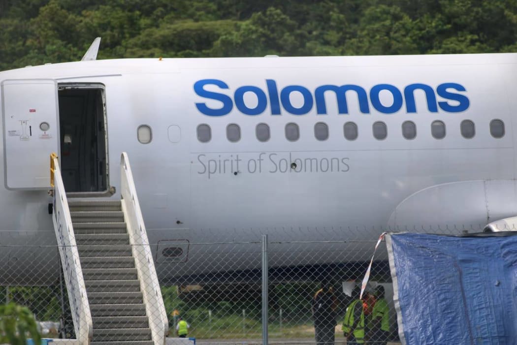 Airlines Airbus A320 lands at Munda airport, Western Province, Solomon Islands