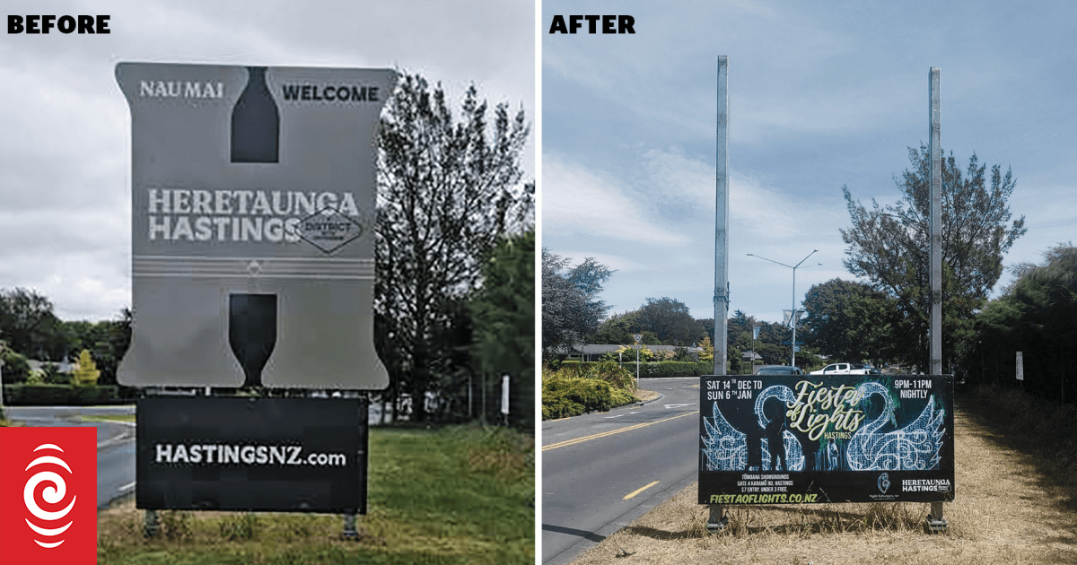 Flaxmere sign 'monstrosity' removed after resident's protest | RNZ News