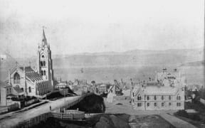 St Mary's Catholic Cathedral and Parliament Buildings, Hill Street, Thorndon, [ca 1880]