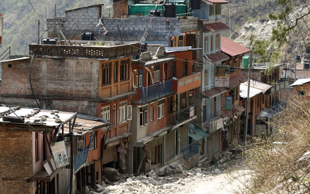 Damaged buildings in the village of Kodari in Sindhupalchok on 7April 2016.