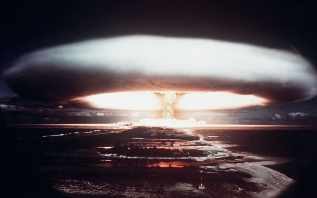 The explosion from a French nuclear test at Mururoa in French Polynesia. France conducted 193 tests between 1966 and 1996.