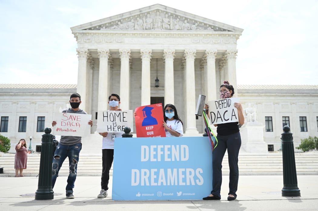 Deferred Action for Childhood Arrivals (DACA) demonstrators outside the US Supreme Court in Washington, DC, on June 15, 2020.
