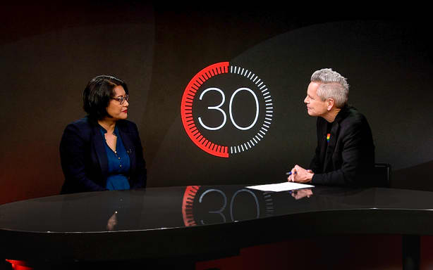 NZ MP and Labour’s Finance spokesperson Barbara Edmonds, in studio with Guyon Espiner for 30.