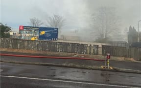 Smoke rising above Main Street Palmerston North, on Sunday 17 August, 2025.