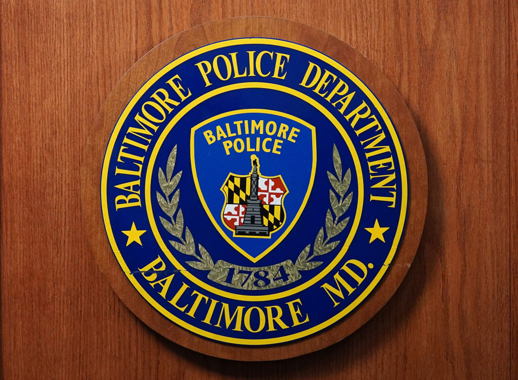 A seal of the Baltimore Police Department is seen at Police Headquarters in Baltimore.