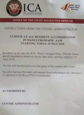 Notice of the curfew.