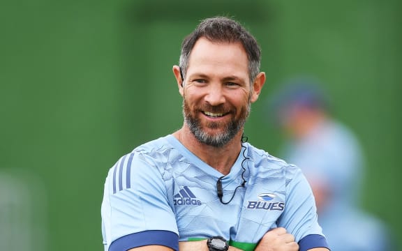 Blues coach Leon MacDonald during a Blues Super Rugby training session.