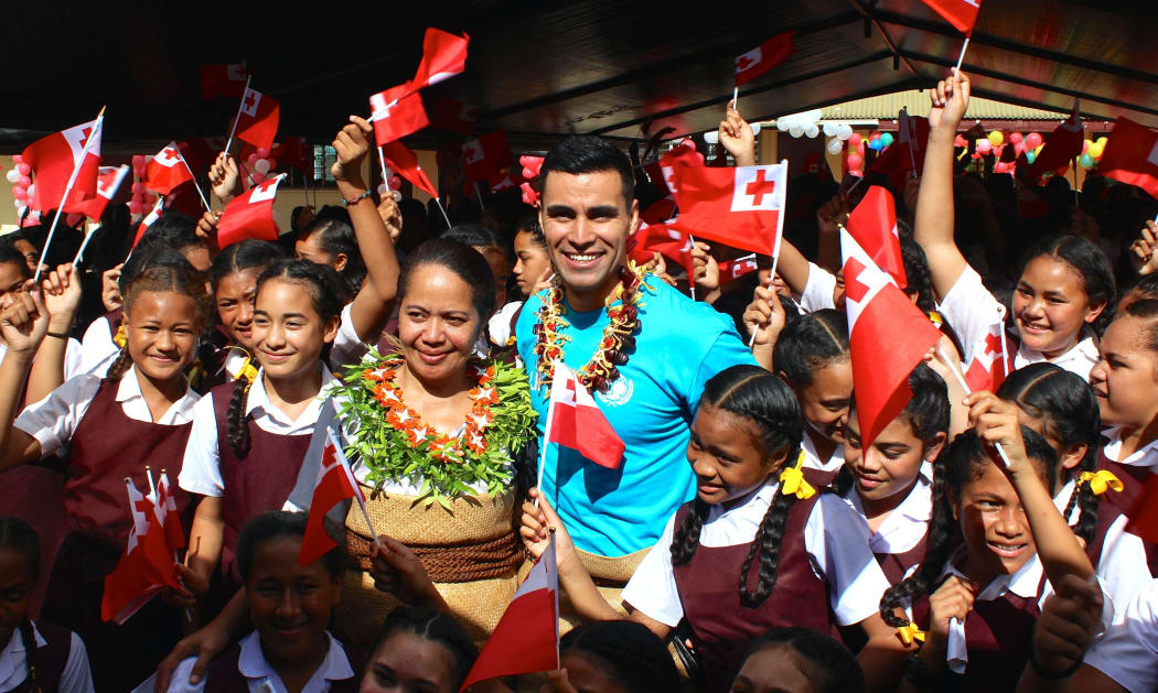 Pita Taufatofua was signed up to be UNICEF Pacific Ambassador at Tonga Side School