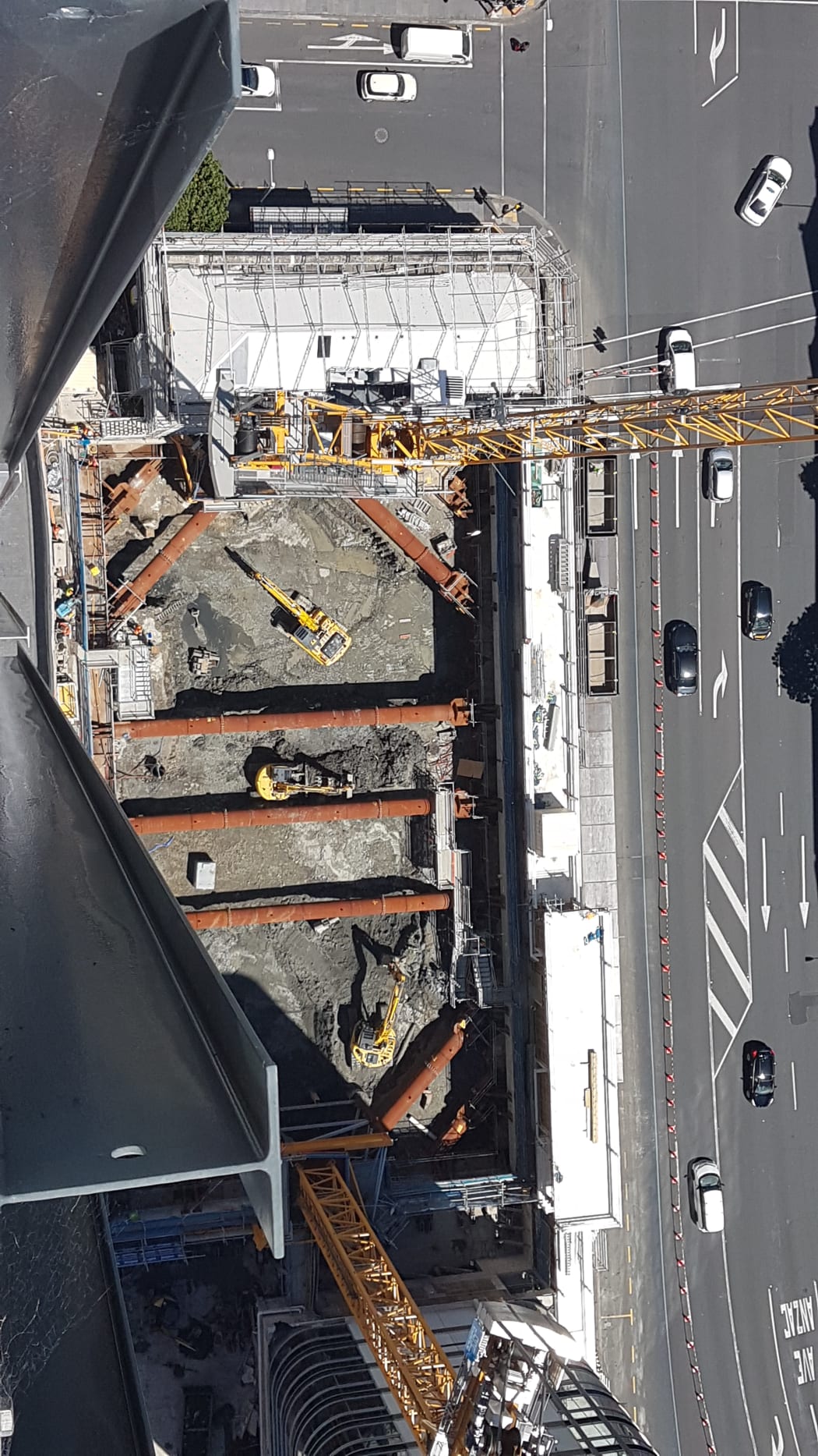 Steel props in the foundations of the country's largest residential skyscraper, the Seascape in Auckland.