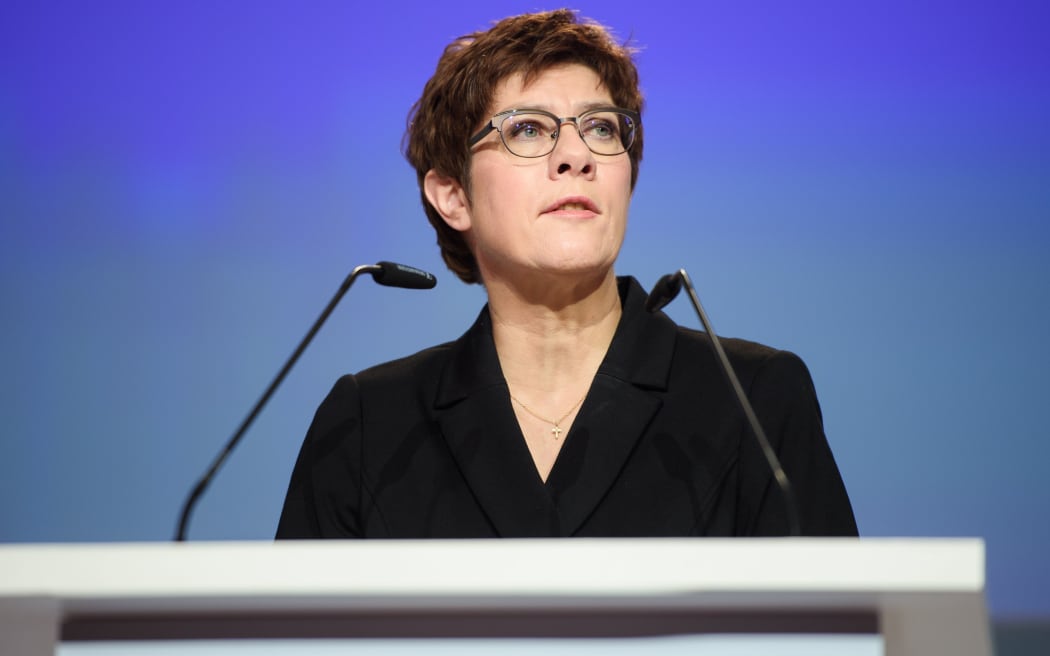 Annegret Kramp-Karrenbauer, Federal Chairwoman of the CDU and Minister of Defense, speaks to the guests at the Intercontinental Hotel during the Central Council's Community Day.