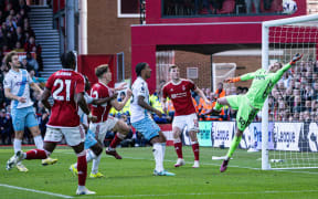 30th March 2024; The City Ground, Nottingham, England; Premier League Football, Nottingham Forest versus Crystal Palace; Chris Wood of Nottingham Forest scores with a glancing header in the 61st minute for 1-1