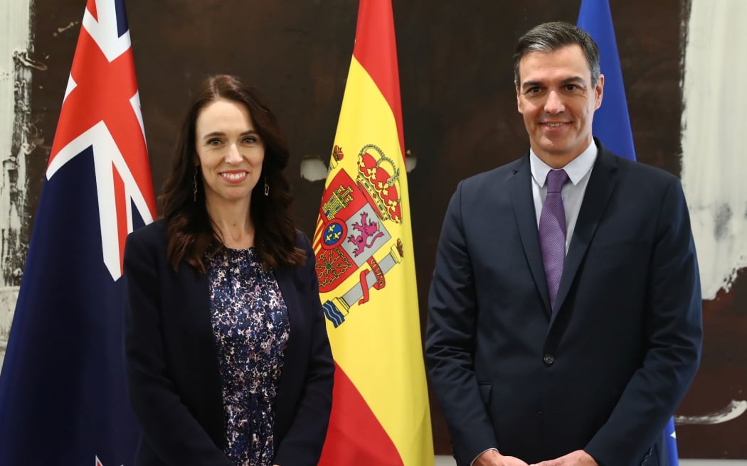 Jacinda Ardern meets Spanish President Pedro Sánchez in Madrid