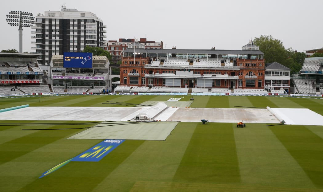 The covers across the pitch
New Zealand Black Caps v England, Day 3 of the 1st Test at Lord's, London, England on Friday 4th June 2021.