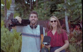 Director and producer Ursula Grace with cinematographer Tim Flower in Samoa shooting Wireless Doc, Aupito - the High Chief. Tim received a bronze award from the New Zealand Cinematographers Society for his work on the film.
