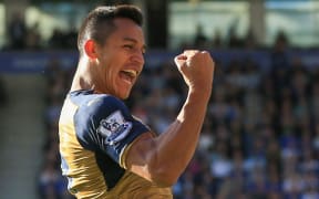Alexis Sanchez of Arsenal celebrates scoring a goal.