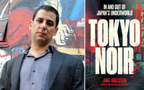 Jake Adelstein and the cover of his book 'Tokyo Noir'