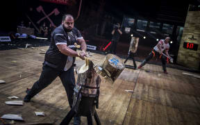 Team New Zealand competes during the Team Competition of the Stihl Timbersports World Championships at the Hakons Hall in Lillehammer, Norway on November 3, 2017.