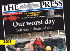 picture of the front page of The Press 'Emergency Edition' on 23rd of Februray 2011