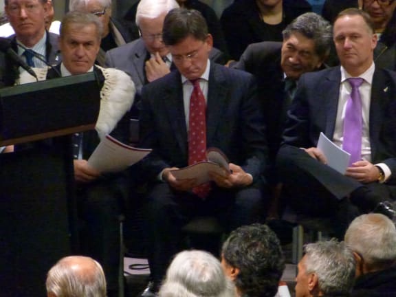 From left, Speaker of the House David Carter (wearing cloak), Treaty Negotiations Minister Chris Finlayson and Prime Minister John Key.