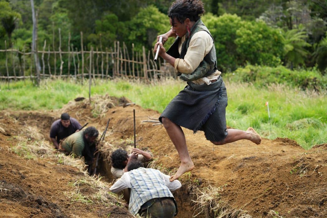 Māori warriors in the trench