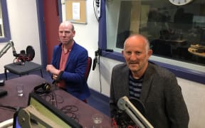 Max Rashbrooke, left, and Opportunities Party leader Gareth Morgan in the Wellington studios.