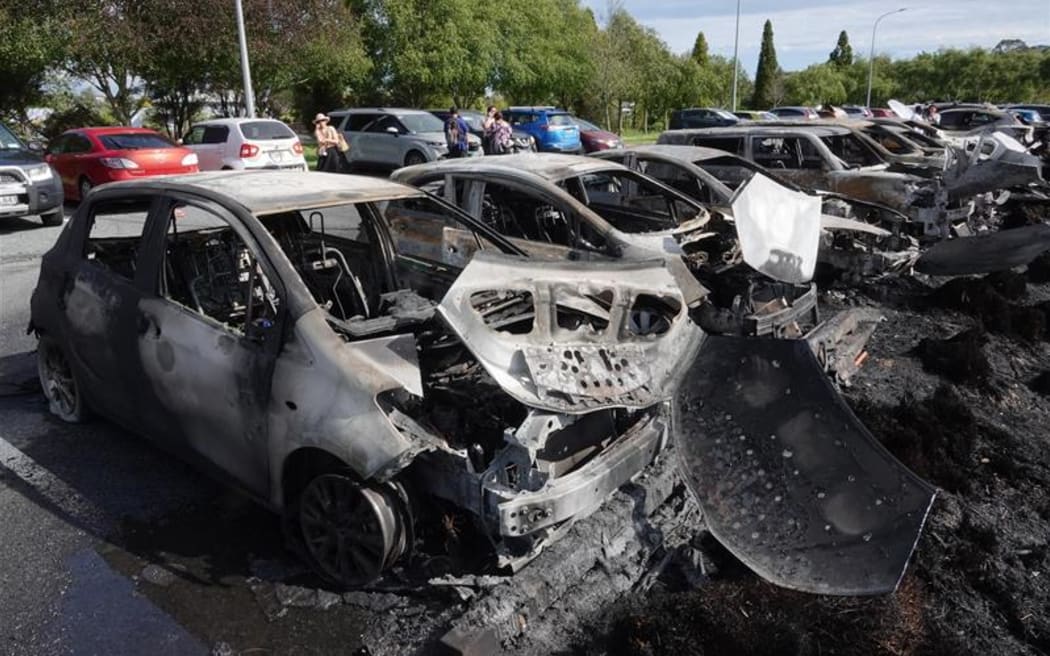 The aftermath of the fire at the Whangārei Hospital car park.