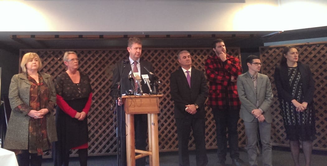 Leader David Cunliffe, centre, at the announcement on Thursday.