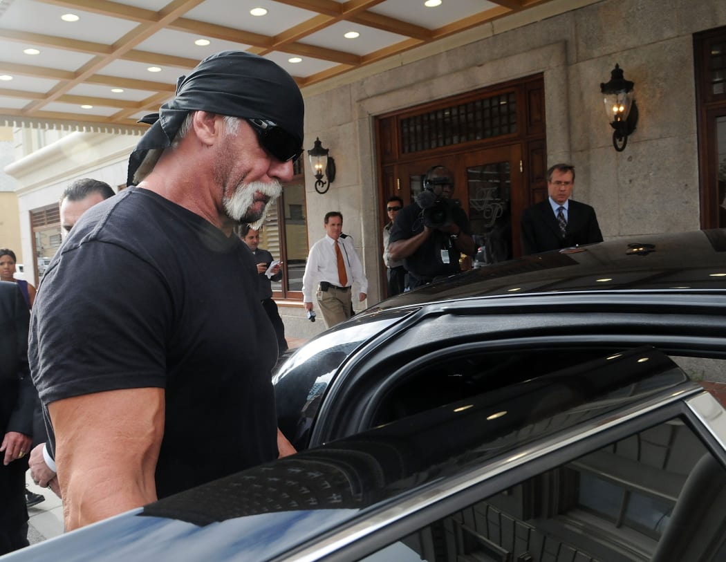 TV personality Terry Bollea aka Hulk Hogan leaves a press conference in 2012 after discussing legal action being brought on his behalf.