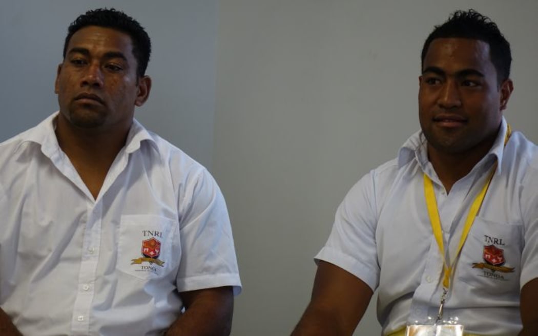 Tonga rugby league nines coach Taufa Fukofuka and captain Sydney Havea.
