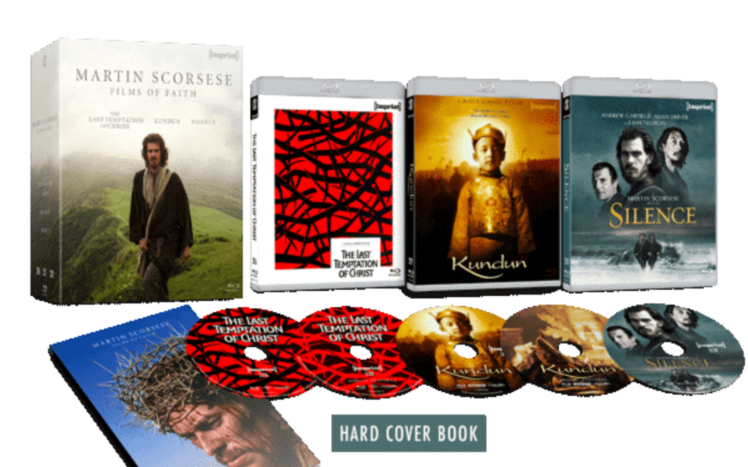 A boxset of three movies, placed side by side, with their discs below.