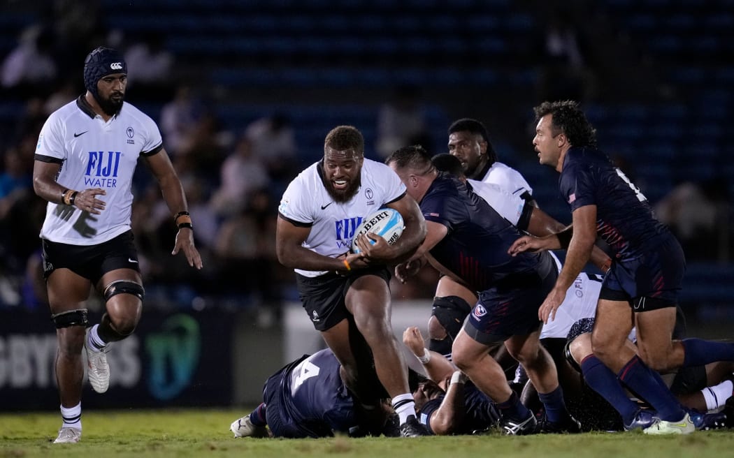 TOKYO, JAPAN - SEPTEMBER 14: Tevita Ikanivere of Fiji makes a break during the World Rugby Pacific Nations Cup Semi-Final between Fiji and United States at Prince Chichibu Memorial Stadium on September 14, 2024 in Tokyo, Japan. (Photo by Toru Hanai - World Rugby/World Rugby via Getty Images)