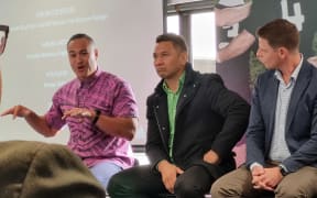 Jason Tiatia left, former All Black Pita Alatini middle and Counties Manukau CEO Aaron Lawton at the NZRU's Mind. Set. Engage programme