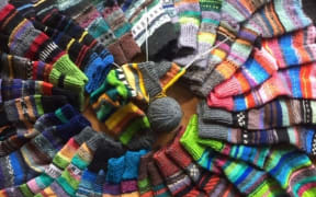 Hundertwasser inspired socks by Whangārei artist Jenny Bennett.