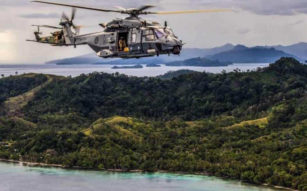 A NZDF helicopter in the Pacific.