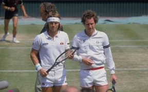 New Zealand's Chris Lewis and American John McEnroe at Wimbledon 1983