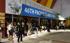 Media await leaders at the opening of the Pacific Islands Forum