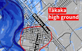 Map showing higher ground during Tākaka flooding.