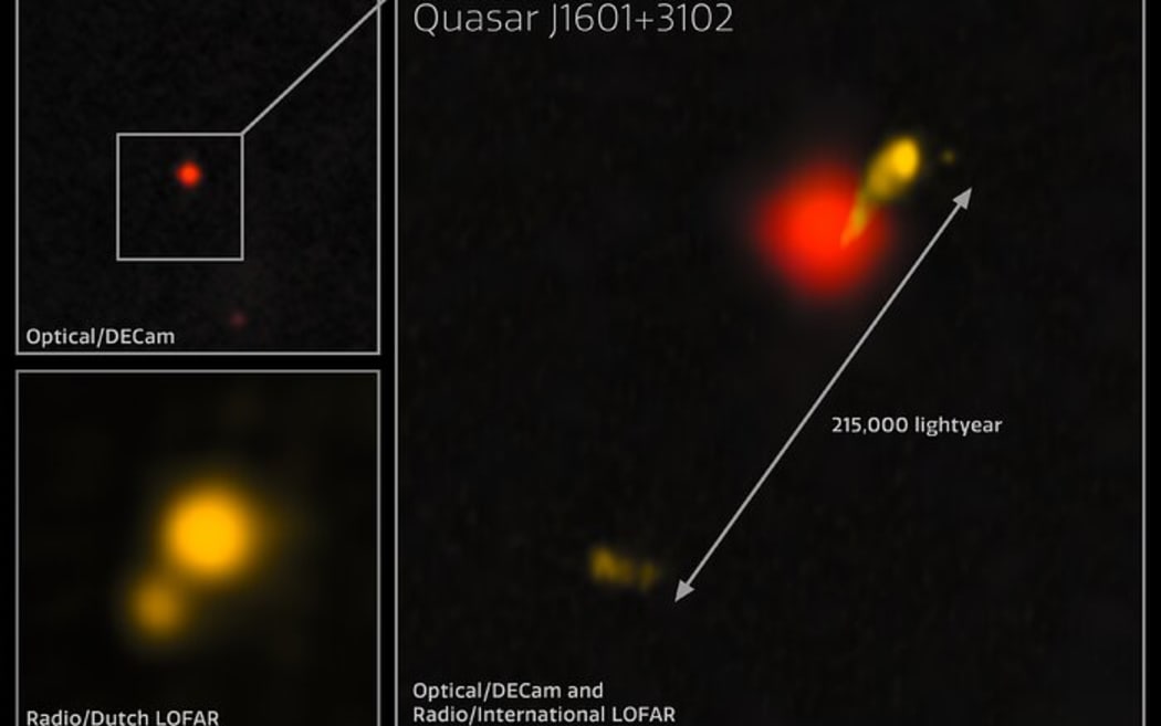 Artwork of a Herbig-Haro object. The jets in this image are from a newly formed star between them, too small and faint to be seen. They are creating large bubbles in the surrounding gas and dust in the interstellar medium. The mechanism of jet formation is unclear, but may be due to gas being heated as it falls toward the new star, then being ejected at speed along the star's rotational axis.