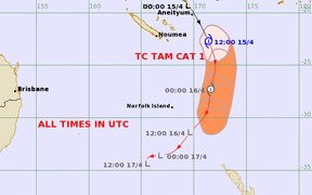 Tropical Cyclone Tam threat track map. 16 April 2025
