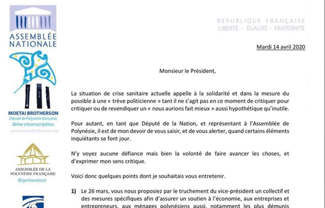 Letter to President Edouard Fritch