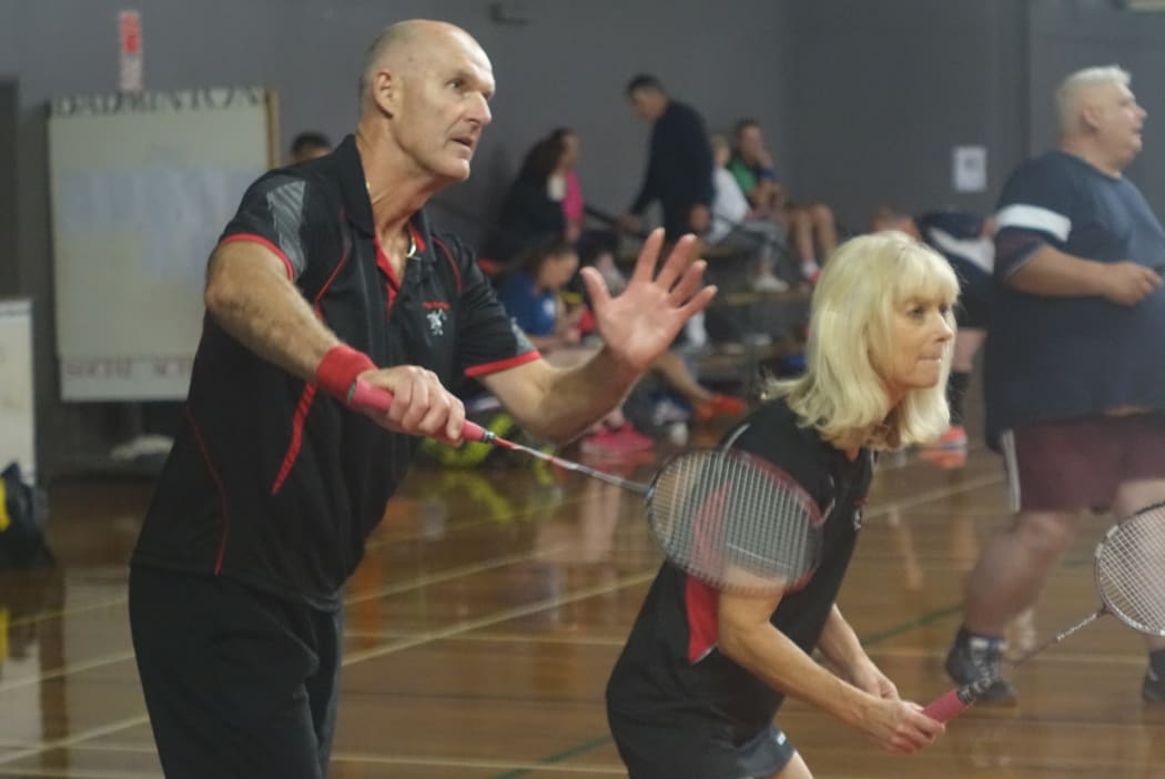 Badminton players Graham Neilson and Leanne Smith compete at the New Zealand Masters Games in Whanganui.