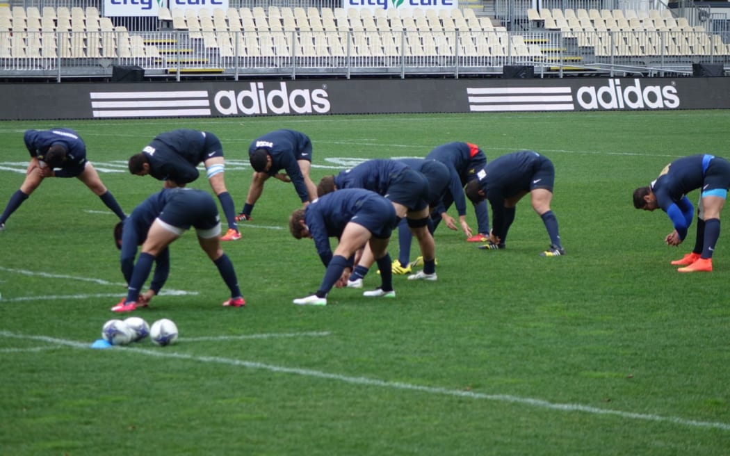 Pumas players stretch at their Captain's Run at AMI Stadium