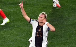 Germany's Alexandra Popp-Hoppe celebrates her goal during the FIFA Women's Football World Cup 2023 between Germany and Morocco at AAMI Park, Melbourne Rectangular Stadium in Naarm, Melbourne, Australia. Monday 24 July 2023. Copyright Photo: Raghavan Venugopal / www.photosport.nz