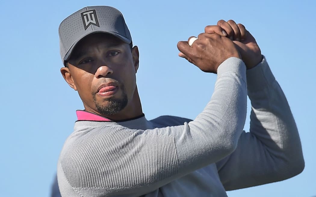 Tiger Woods practicing his swing during round two at Torrey Pines.