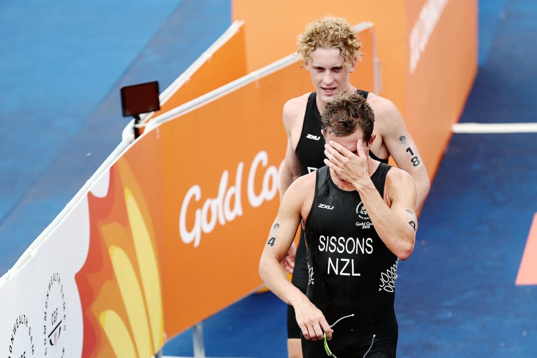 Ryan Sissons and Tayler Reid of New Zealand react after finishing 5th and 11th respectively.